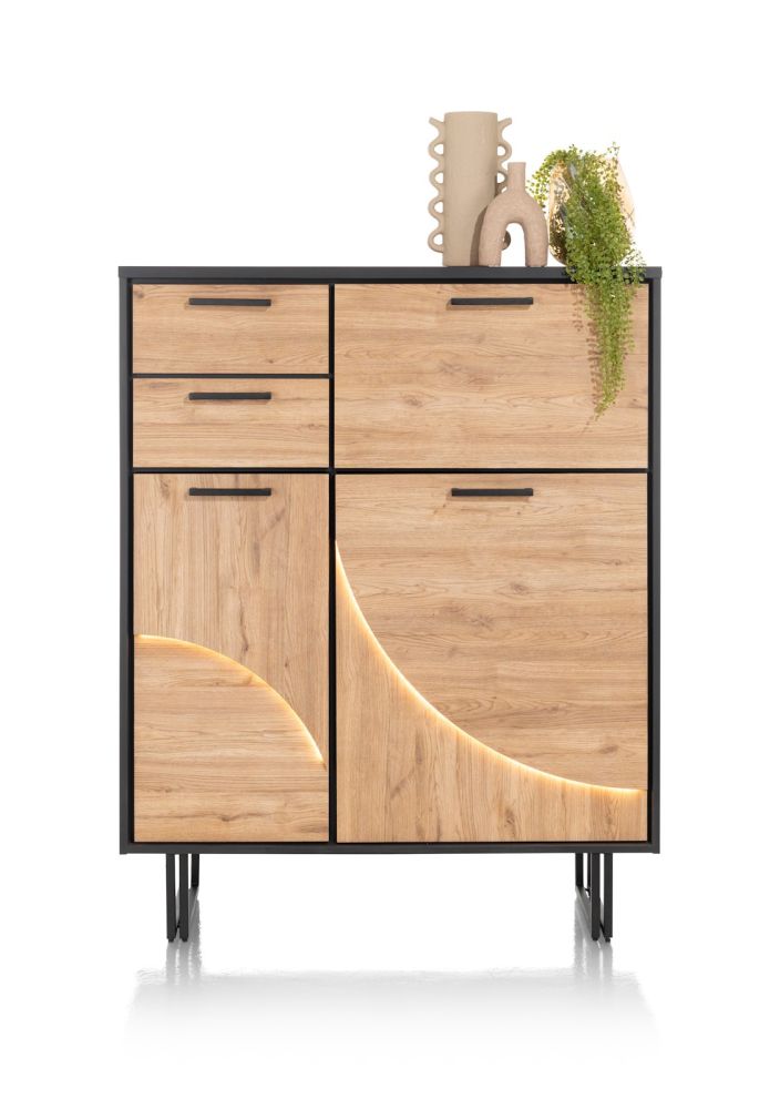 Avalon, highboard 120 cm - 2-deuren + 2-laden + 1-klep (+ LED) - natural