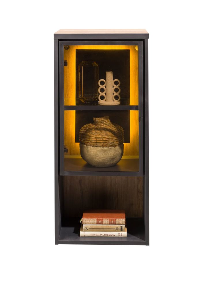 Avalon, hang- en staand mogelijk - element 45 cm - 1-glasdeur +1-niche (+ LED) - natural