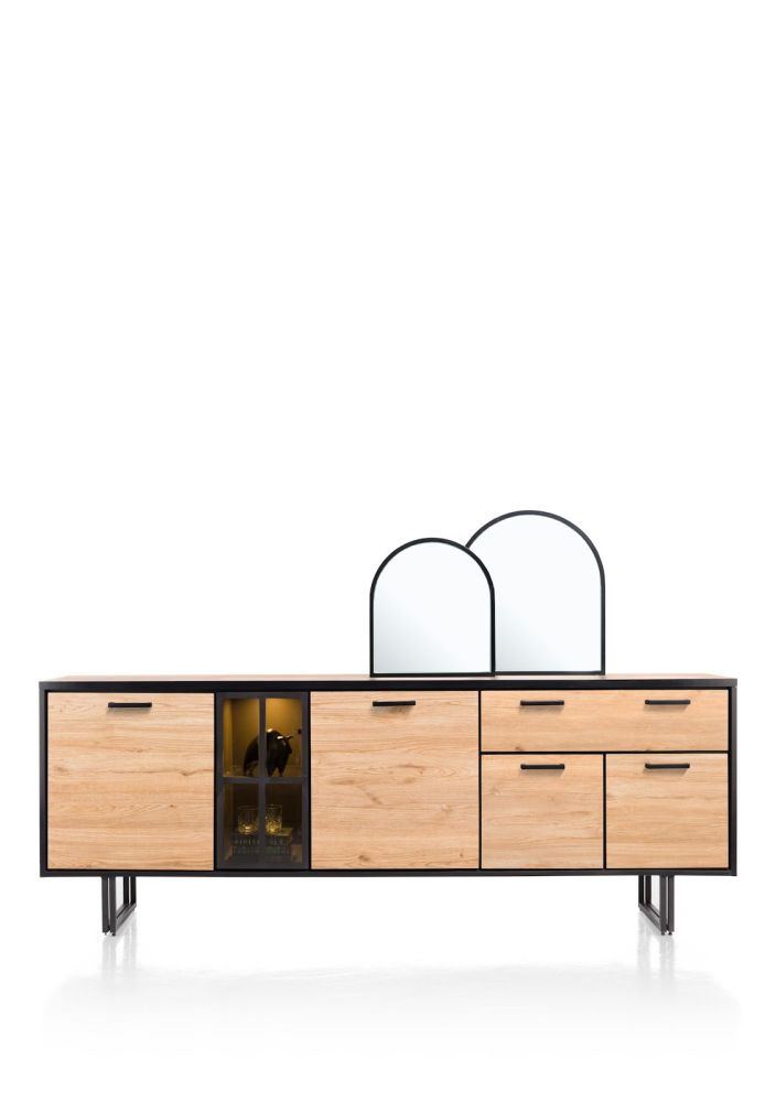 Avalon, dressoir 230 cm - 4-deuren + 1-lade + 1-glasdeur (+ LED) - natural