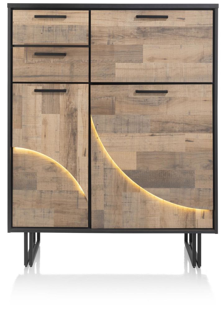 Avalon, highboard 120 cm - 2-deuren + 2-laden + 1-klep (+ LED) - Driftwood