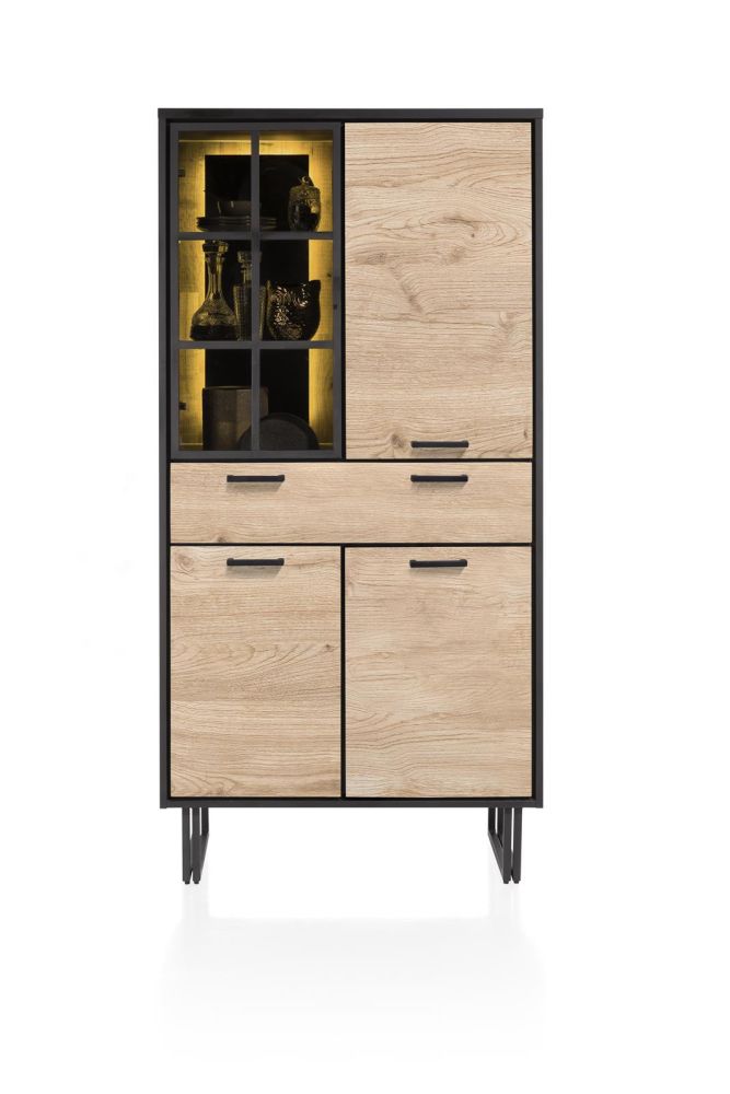 Avalon, bergkast 96 cm - 3-deuren + 1-lade + 1-glasdeur (+ LED) - natural