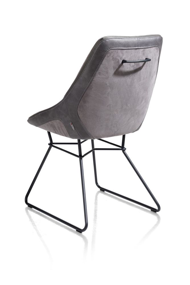 Arwen, eetkamerstoel zwart frame draadstaal + combi stof Savannah / Pala - Steel Grey Arwen, eetkamerstoel zwart frame draadstaal + combi stof Savannah / Pala - Steel Grey