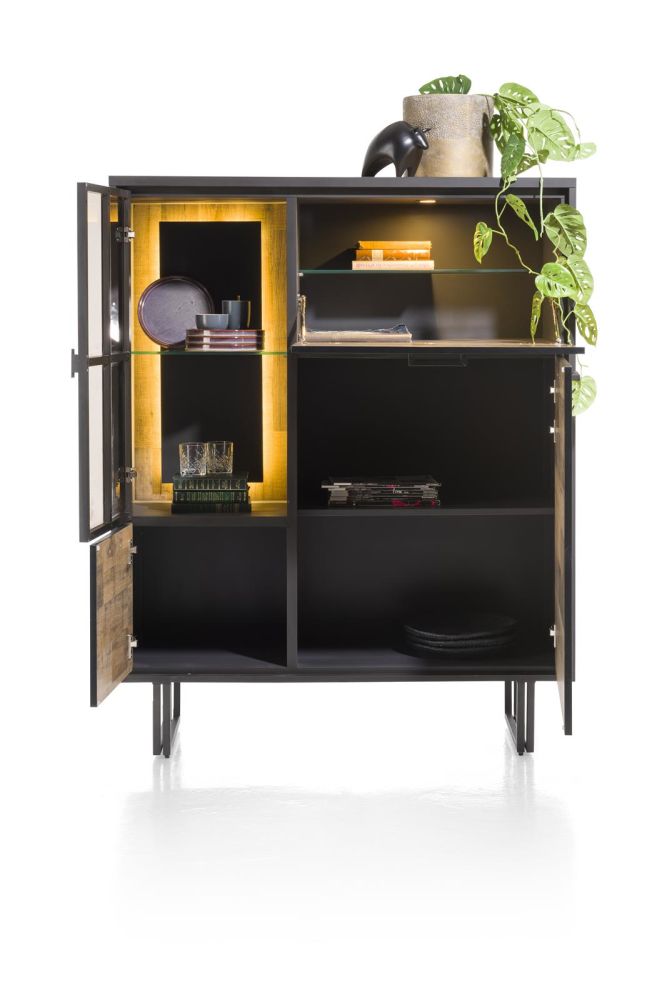Avalon, highboard 120 cm - 2-deuren + 1-glasdeur + 1-klep (+ LED) - Driftwood Avalon, highboard 120 cm - 2-deuren + 1-glasdeur + 1-klep (+ LED) - Driftwood