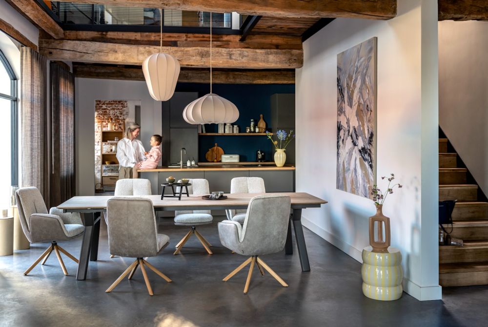 Theros, armstoel 4-poots zwart frame met relaxsysteem - draaibaar - stof Oregon/Sevilla - bei - beige