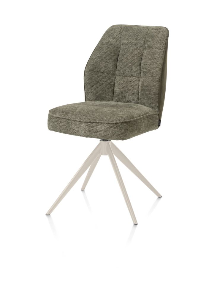 Bell, eetkamerstoel - creme frame - draaibaar - pocket - Calabria/Vada - mosgroen
