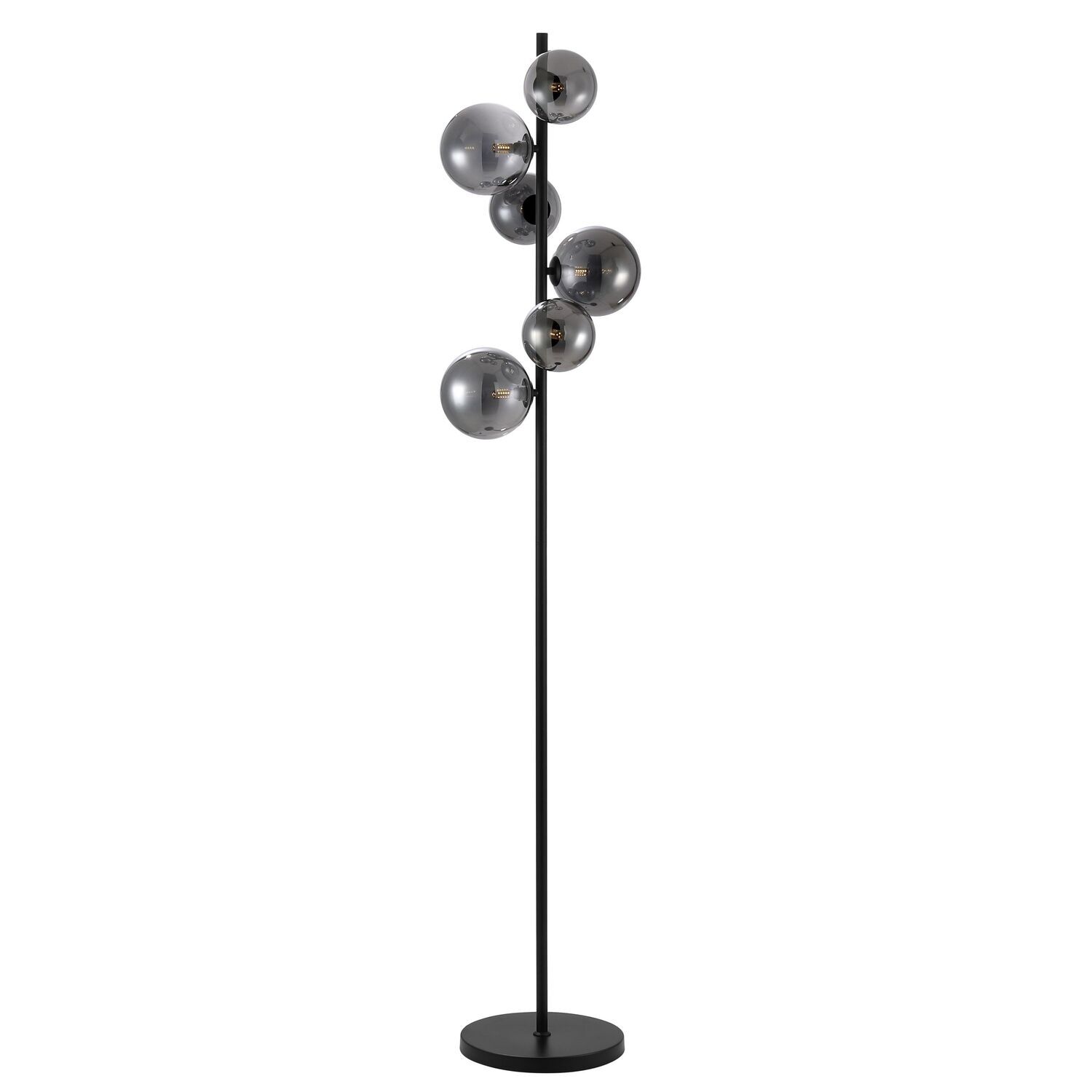 Vloerlamp Olivento zwart smoke glas 6-lichts