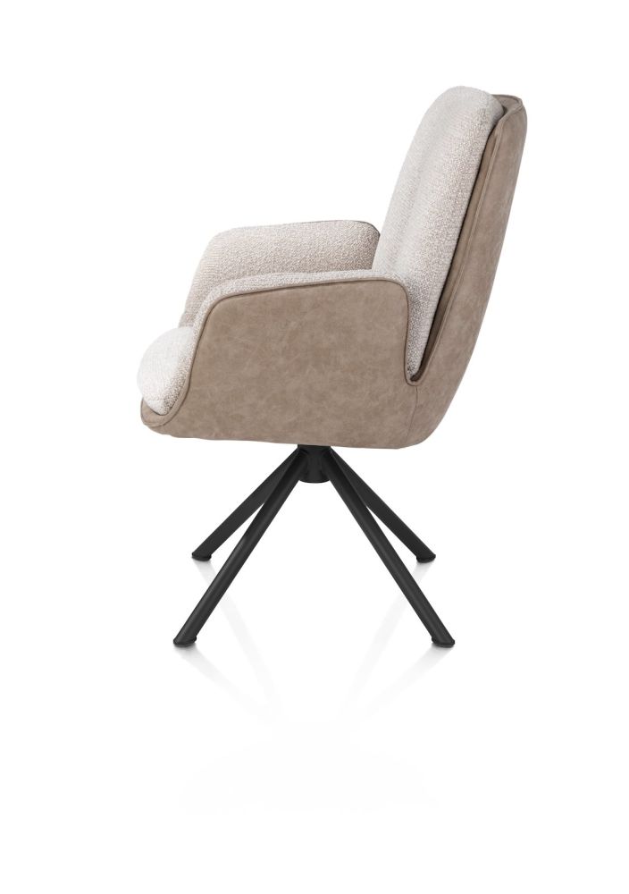 Theros, armstoel 4-poots zwart frame met relaxsysteem - draaibaar - stof Oregon/Sevilla - bei - beige
