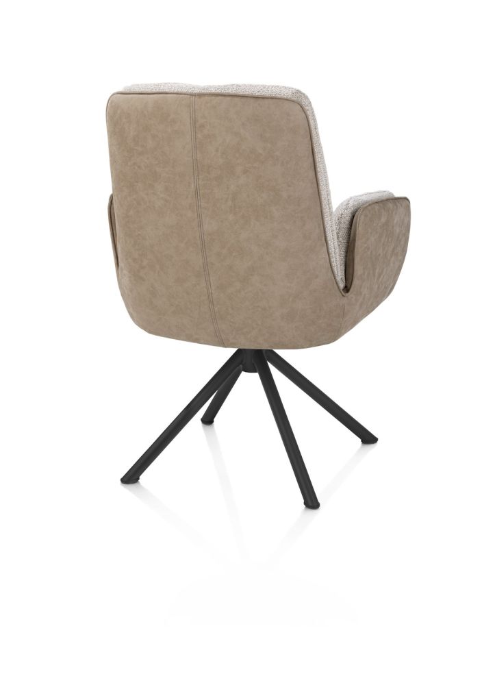 Theros, armstoel 4-poots zwart frame met relaxsysteem - draaibaar - stof Oregon/Sevilla - bei - beige
