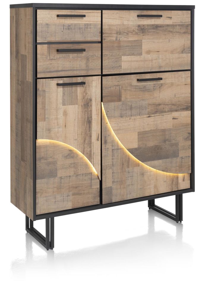 Avalon, highboard 120 cm - 2-deuren + 2-laden + 1-klep (+ LED) - Driftwood