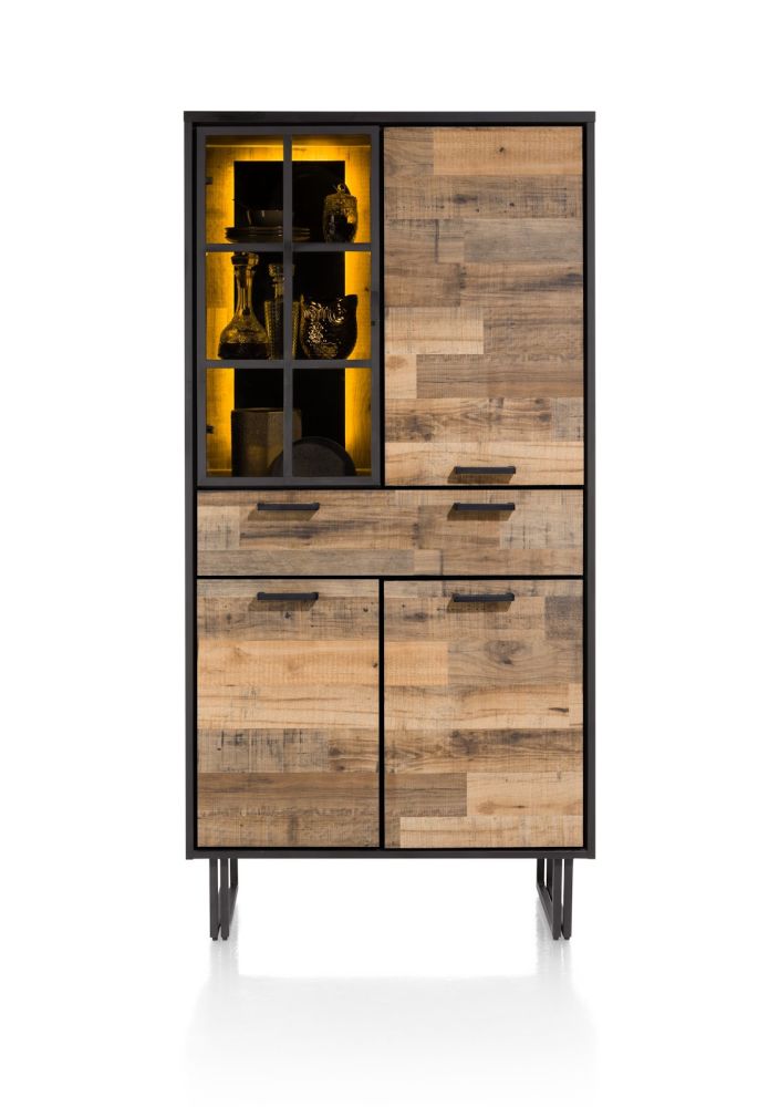 Avalon, bergkast 96 cm - 3-deuren + 1-lade + 1-glasdeur (+ LED) - Driftwood