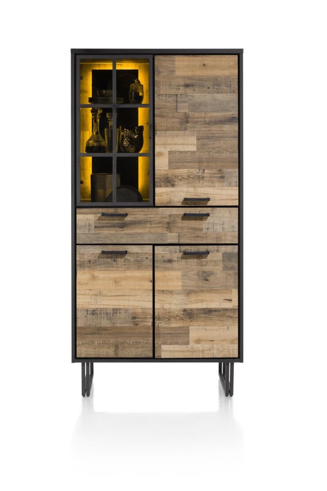 Avalon, bergkast 96 cm - 3-deuren + 1-lade + 1-glasdeur (+ LED) - Driftwood