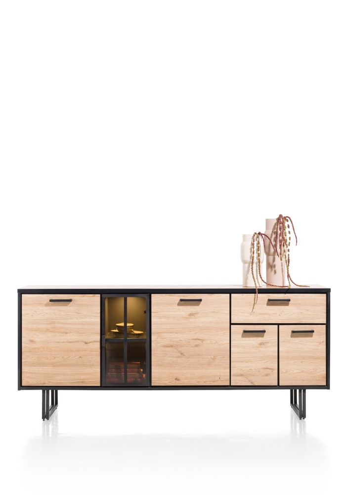 Avalon, dressoir 200 cm - 4-deuren + 1-lade + 1-glasdeur (+ LED) - natural