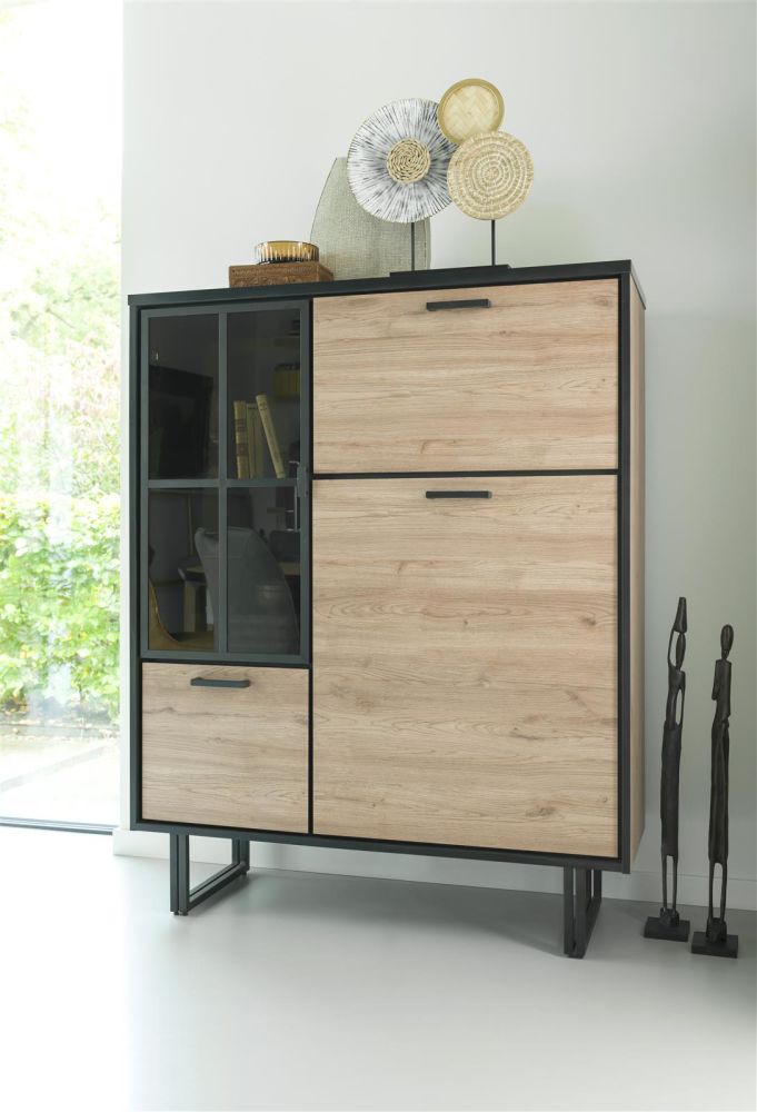 Avalon, highboard 120 cm - 2-deuren + 1-glasdeur + 1-klep (+ LED) - natural Avalon, highboard 120 cm - 2-deuren + 1-glasdeur + 1-klep (+ LED) - natural