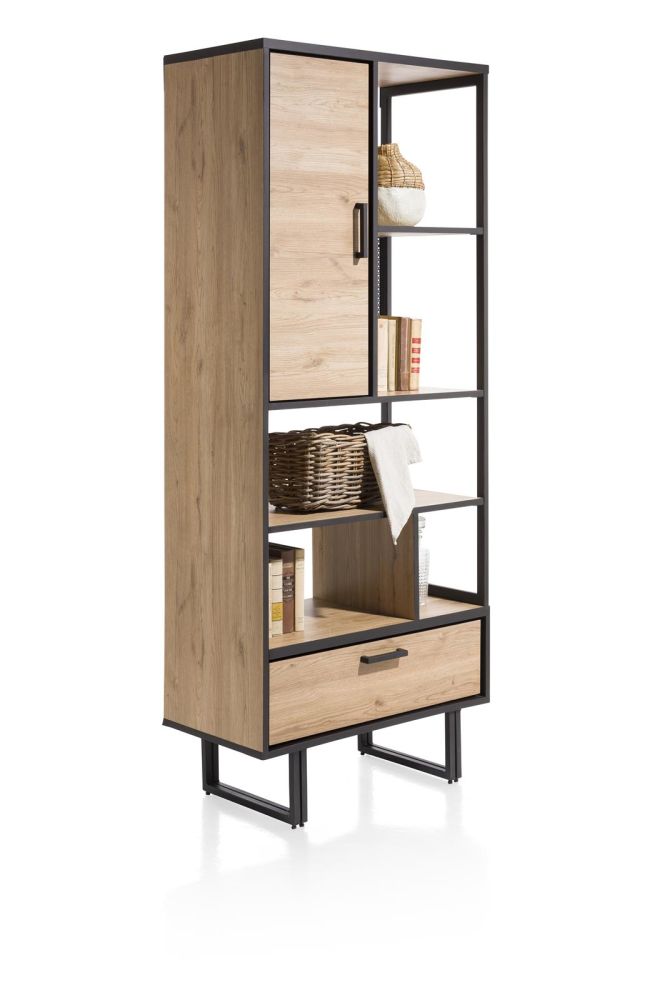Avalon, Boekenkast 80 Cm - 1-Deur + 1-Lade + 5-Niches - Natural Avalon, Boekenkast 80 Cm - 1-Deur + 1-Lade + 5-Niches - Natural