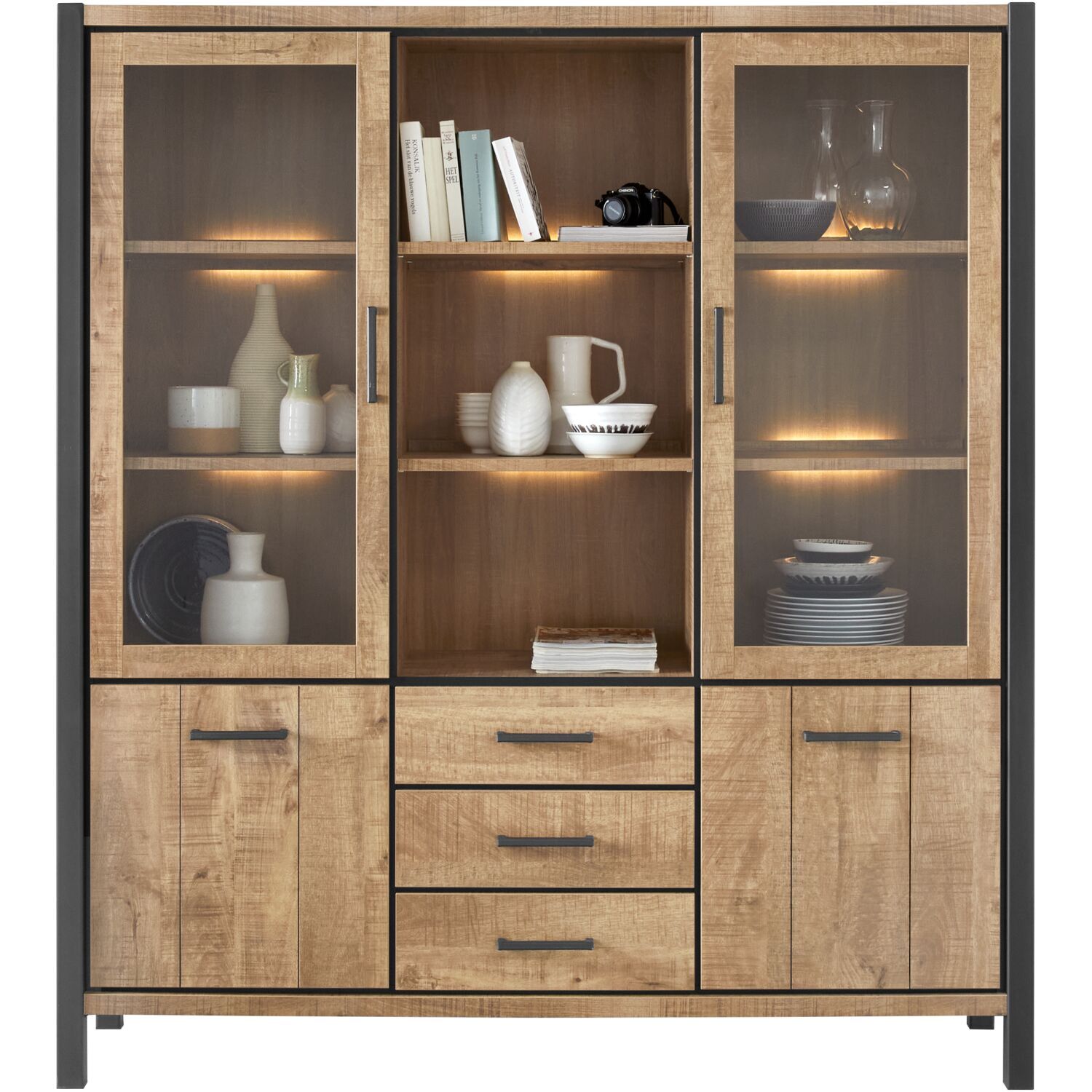 Vitrinekast Mantera 200x180x48 cm lichtbruin Vitrinekast Mantera 200x180x48 cm lichtbruin