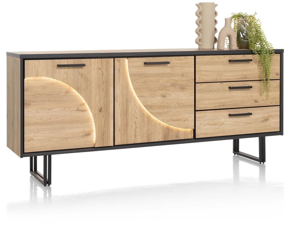 Avalon, Dressoir 200 Cm - 2-Deuren + 3-Laden (+ LED) - Natural Avalon, Dressoir 200 Cm - 2-Deuren + 3-Laden (+ LED) - Natural