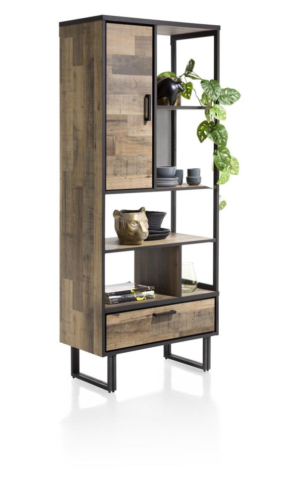 Avalon, boekenkast 80 cm - 1-deur + 1-lade + 5-niches - Driftwood Avalon, boekenkast 80 cm - 1-deur + 1-lade + 5-niches - Driftwood