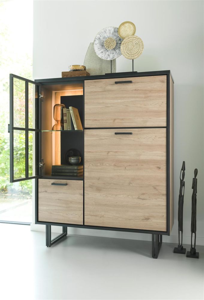 Avalon, highboard 120 cm - 2-deuren + 1-glasdeur + 1-klep (+ LED) - natural Avalon, highboard 120 cm - 2-deuren + 1-glasdeur + 1-klep (+ LED) - natural