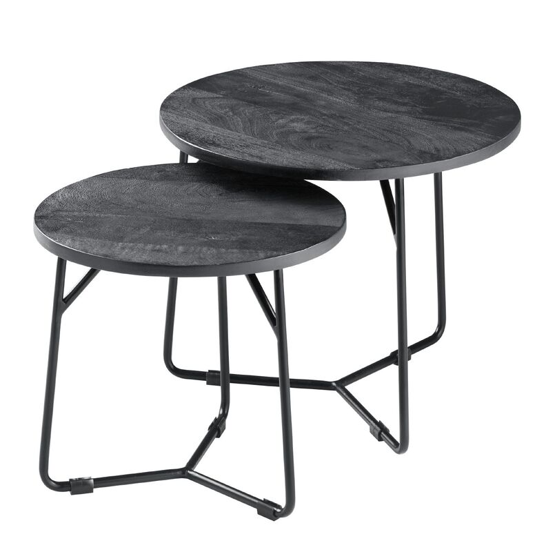 Bijzettafelset Adelfia zwart mangohout 40 en 50 cm rond