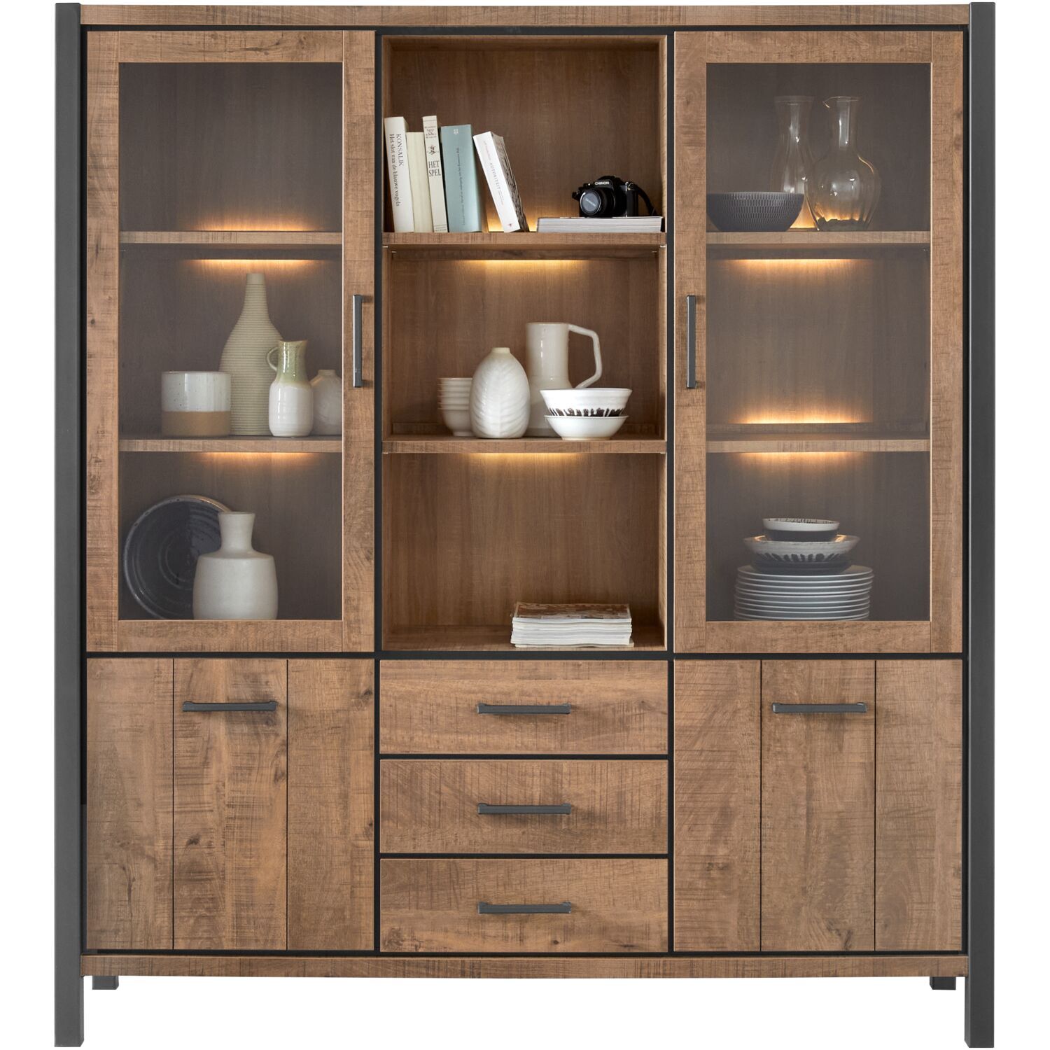 Vitrinekast Mantera 200x180x48 cm donkerbruin Vitrinekast Mantera 200x180x48 cm donkerbruin