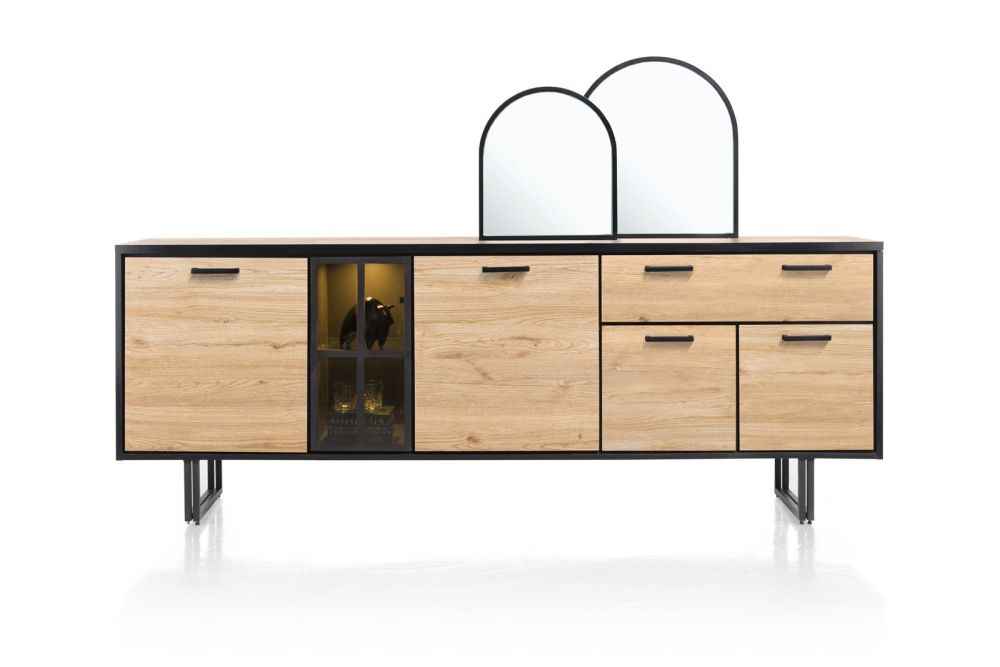 Avalon, dressoir 230 cm - 4-deuren + 1-lade + 1-glasdeur (+ LED) - natural