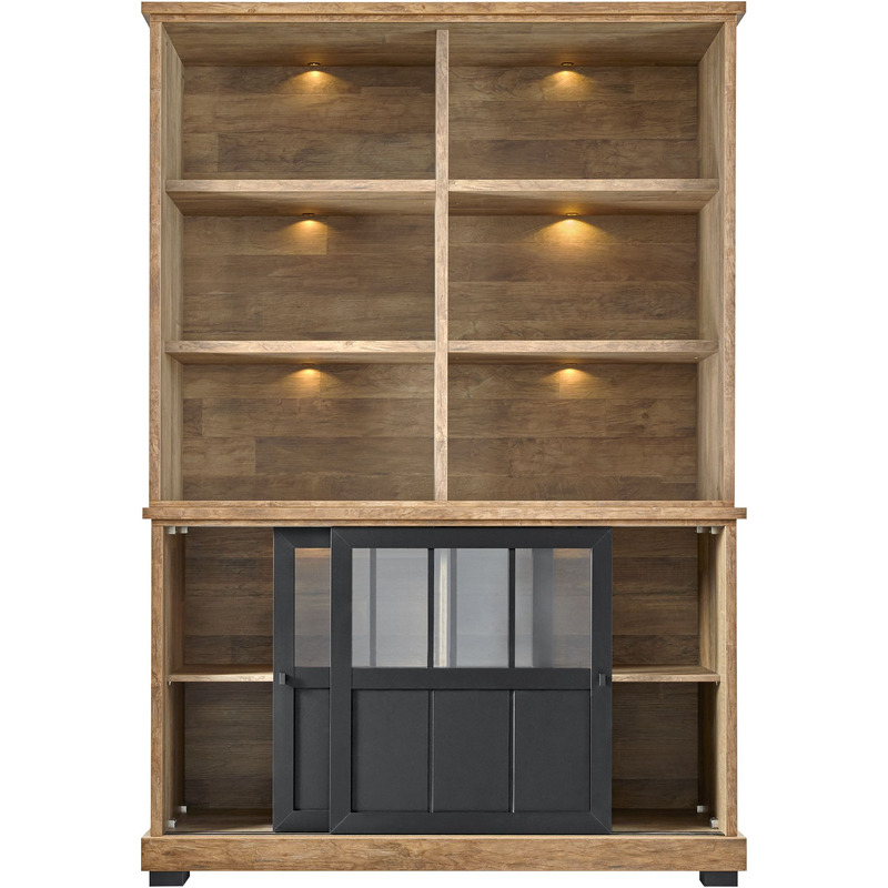 Boekenkast Ladonia 210x143x50 cm 2 glazen schuifdeuren