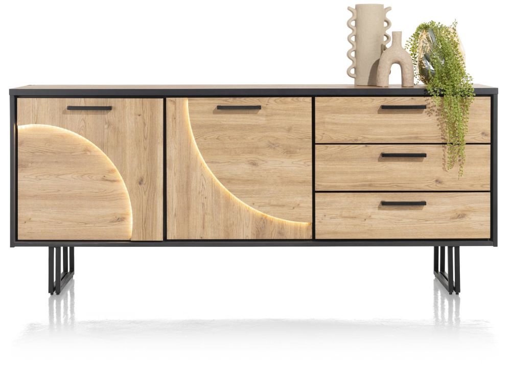 Avalon, Dressoir 200 Cm - 2-Deuren + 3-Laden (+ LED) - Natural