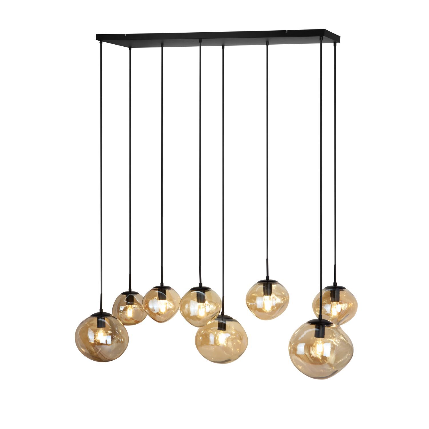 Hanglamp Macato zwart amber glas 8-lichts Hanglamp Macato zwart amber glas 8-lichts