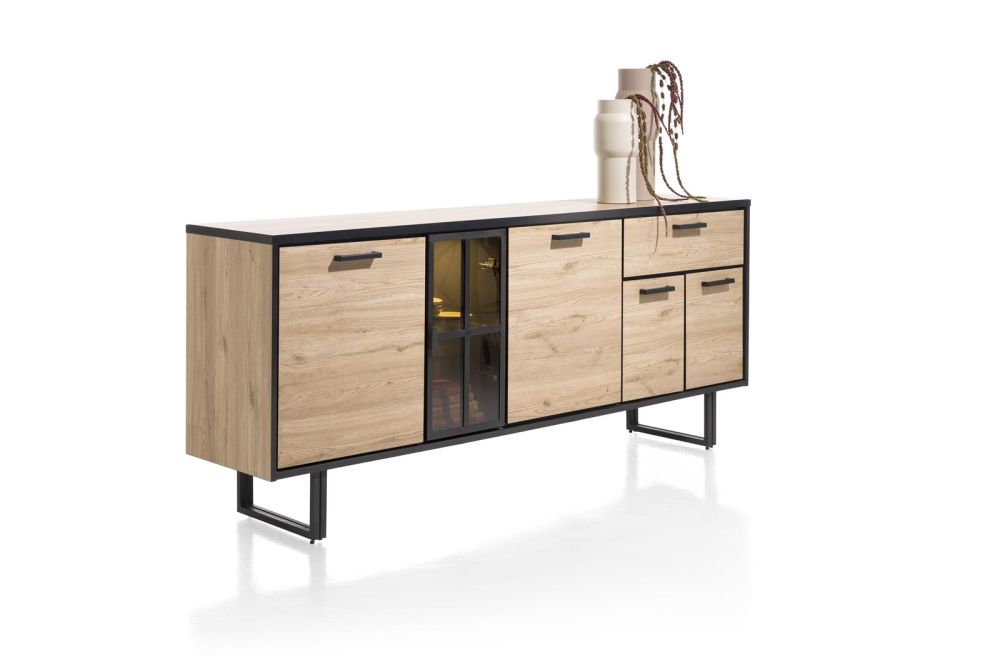 Avalon, dressoir 200 cm - 4-deuren + 1-lade + 1-glasdeur (+ LED) - natural Avalon, dressoir 200 cm - 4-deuren + 1-lade + 1-glasdeur (+ LED) - natural