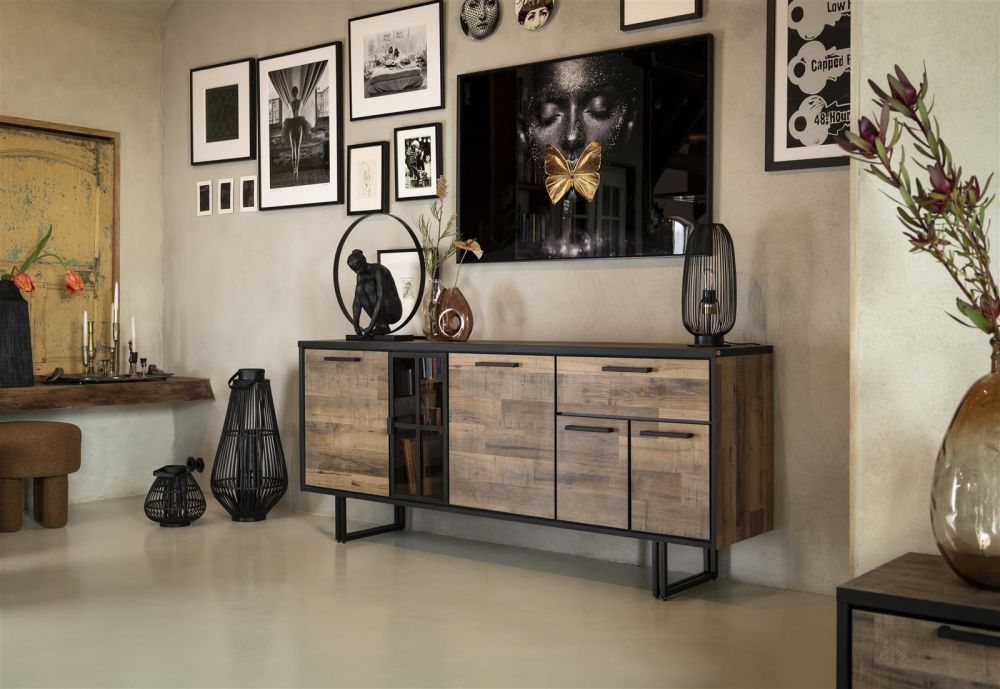 Avalon, dressoir 200 cm - 4-deuren + 1-lade + 1-glasdeur (+ LED) - Driftwood Avalon, dressoir 200 cm - 4-deuren + 1-lade + 1-glasdeur (+ LED) - Driftwood