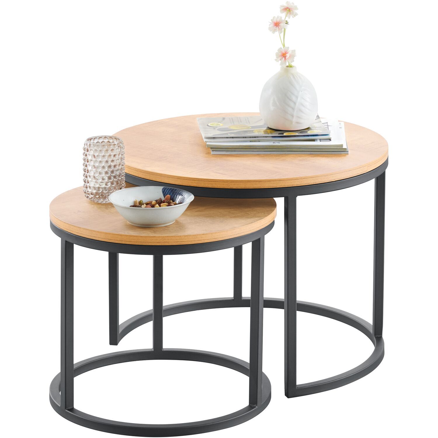 Bijzettafelset Budrio lichtbruin 45 en 60 cm rond