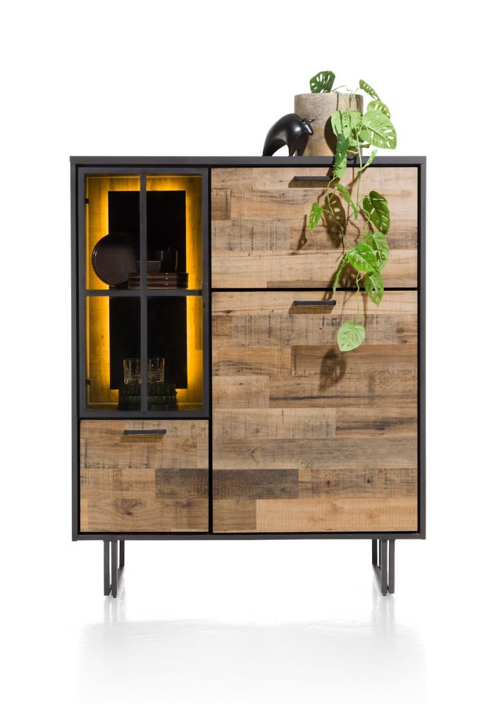 Avalon, highboard 120 cm - 2-deuren + 1-glasdeur + 1-klep (+ LED) - Driftwood