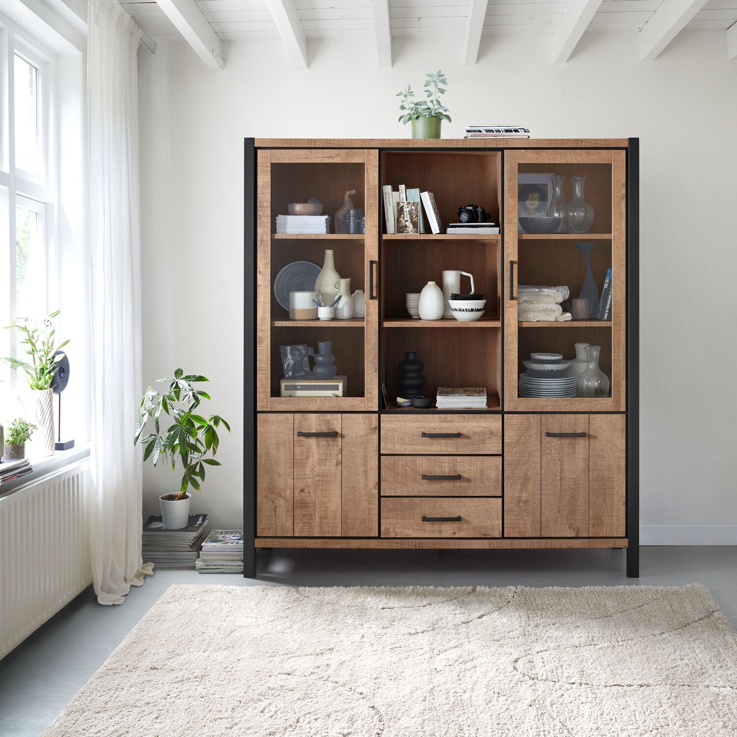 Vitrinekast Mantera 200x180x48 cm donkerbruin Vitrinekast Mantera 200x180x48 cm donkerbruin