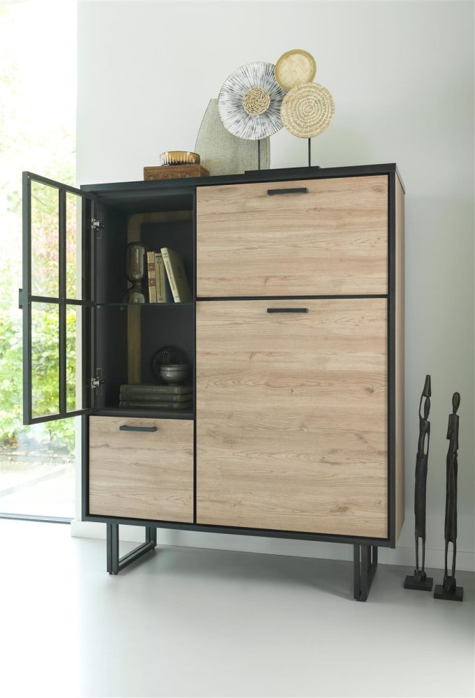 Avalon, highboard 120 cm - 2-deuren + 1-glasdeur + 1-klep (+ LED) - natural Avalon, highboard 120 cm - 2-deuren + 1-glasdeur + 1-klep (+ LED) - natural