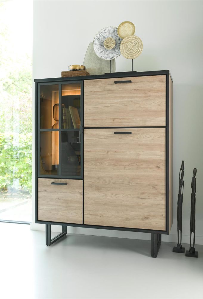 Avalon, highboard 120 cm - 2-deuren + 1-glasdeur + 1-klep (+ LED) - natural Avalon, highboard 120 cm - 2-deuren + 1-glasdeur + 1-klep (+ LED) - natural