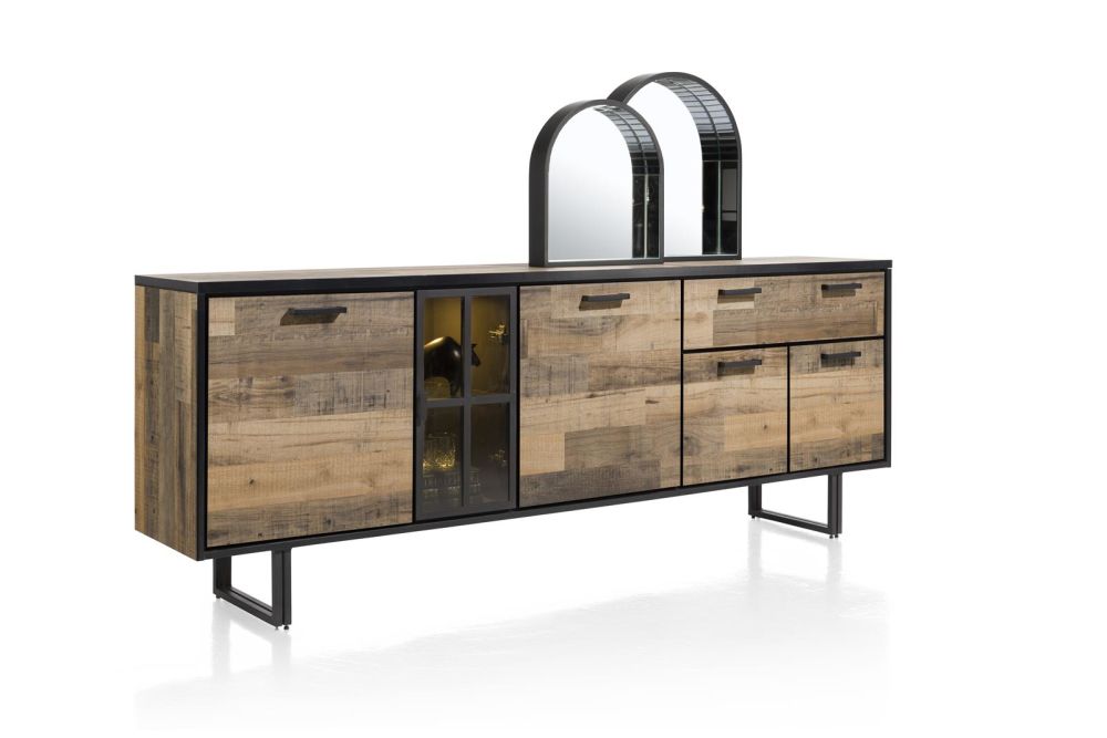 Avalon, dressoir 230 cm - 4-deuren + 1-lade + 1-glasdeur (+ LED) - Driftwood Avalon, dressoir 230 cm - 4-deuren + 1-lade + 1-glasdeur (+ LED) - Driftwood