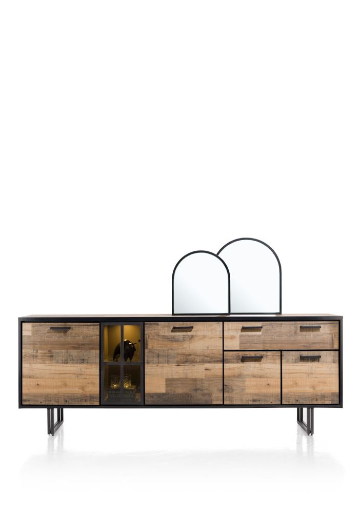 Avalon, dressoir 230 cm - 4-deuren + 1-lade + 1-glasdeur (+ LED) - Driftwood