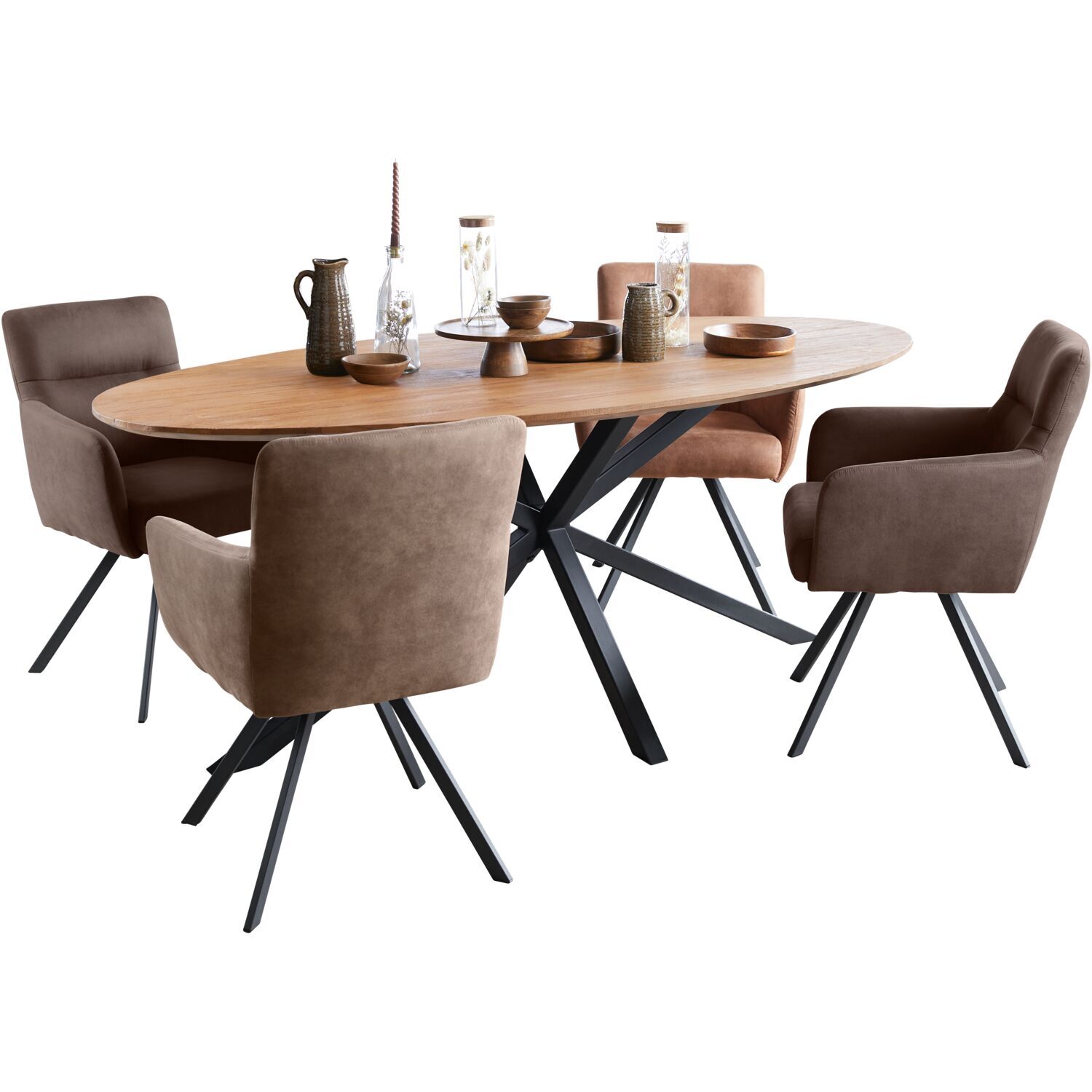 Eettafel Aska 200x100 cm ovaal teak naturel brushed
