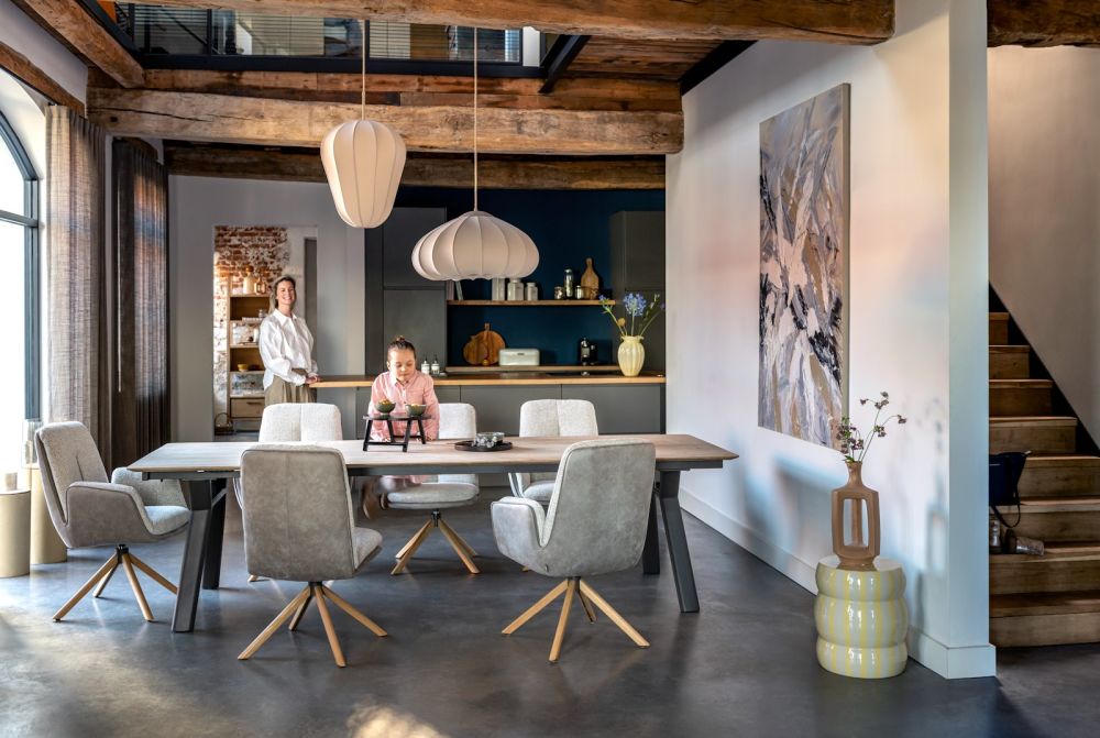 Theros, armstoel 4-poots zwart frame met relaxsysteem - draaibaar - stof Oregon/Sevilla - bei - beige