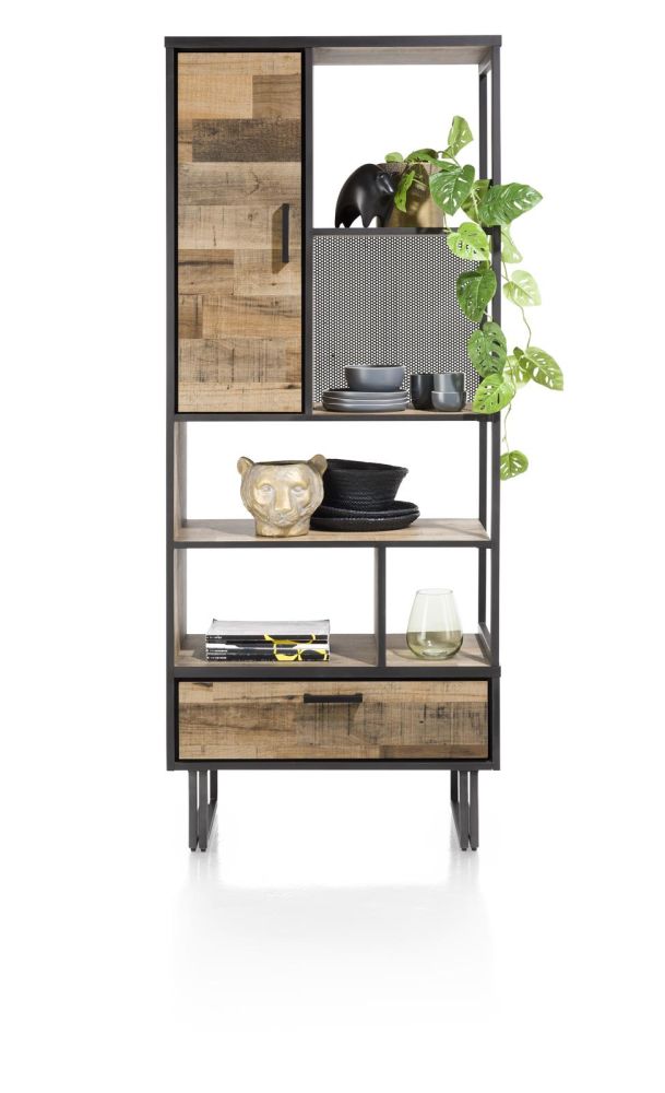 Avalon, boekenkast 80 cm - 1-deur + 1-lade + 5-niches - Driftwood