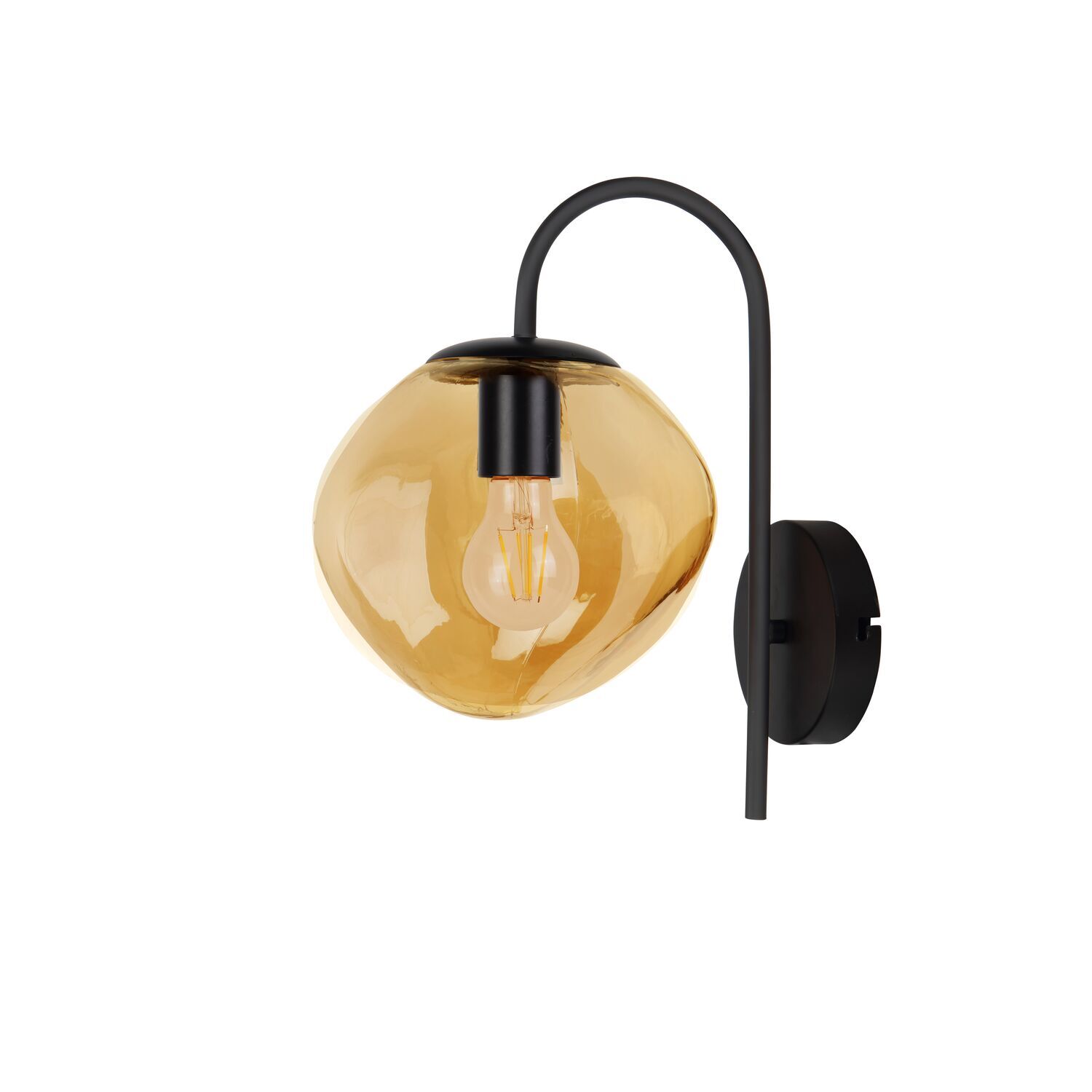 Wandlamp Macato zwart amber glas 1-lichts
