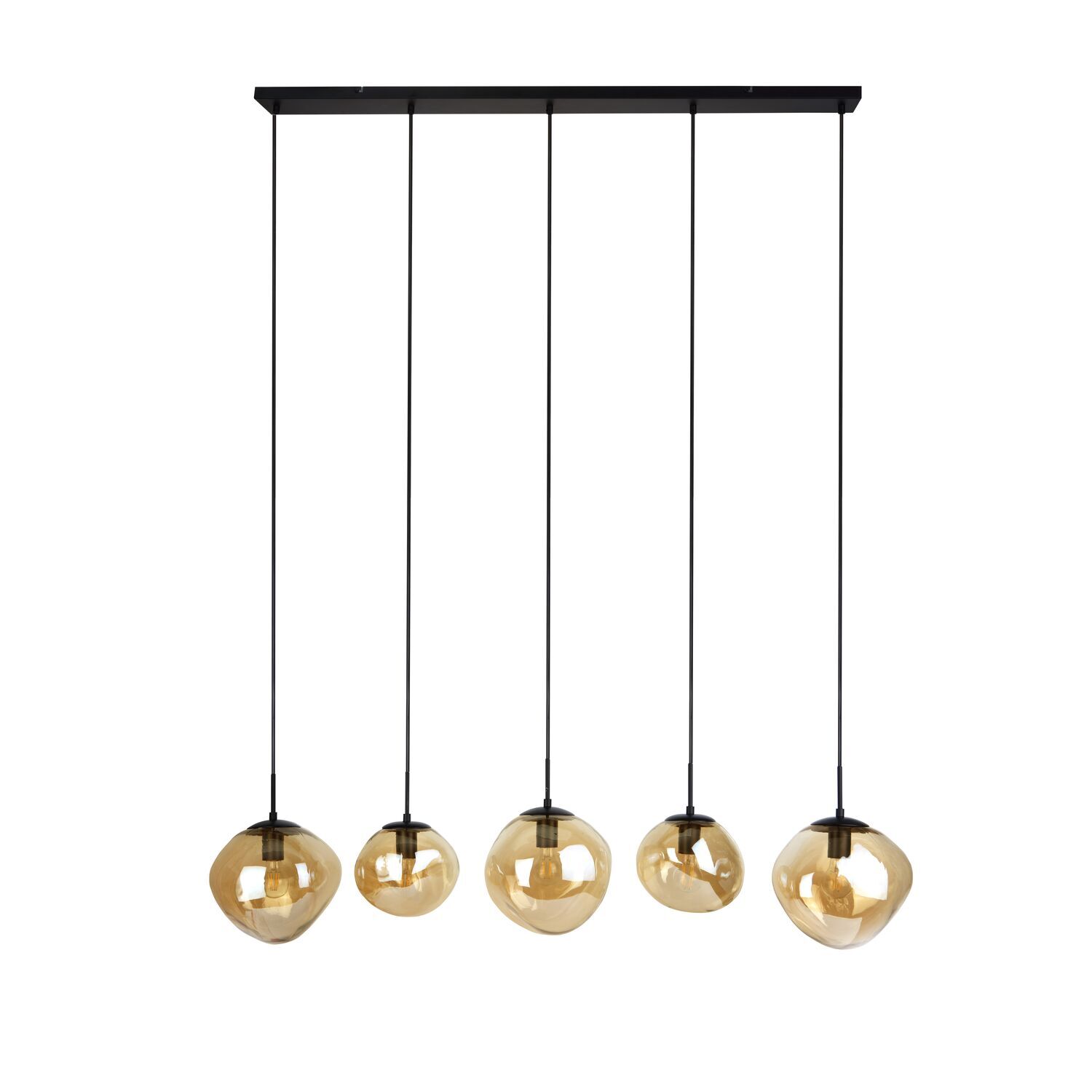 Hanglamp Macato zwart amber glas 5-lichts
