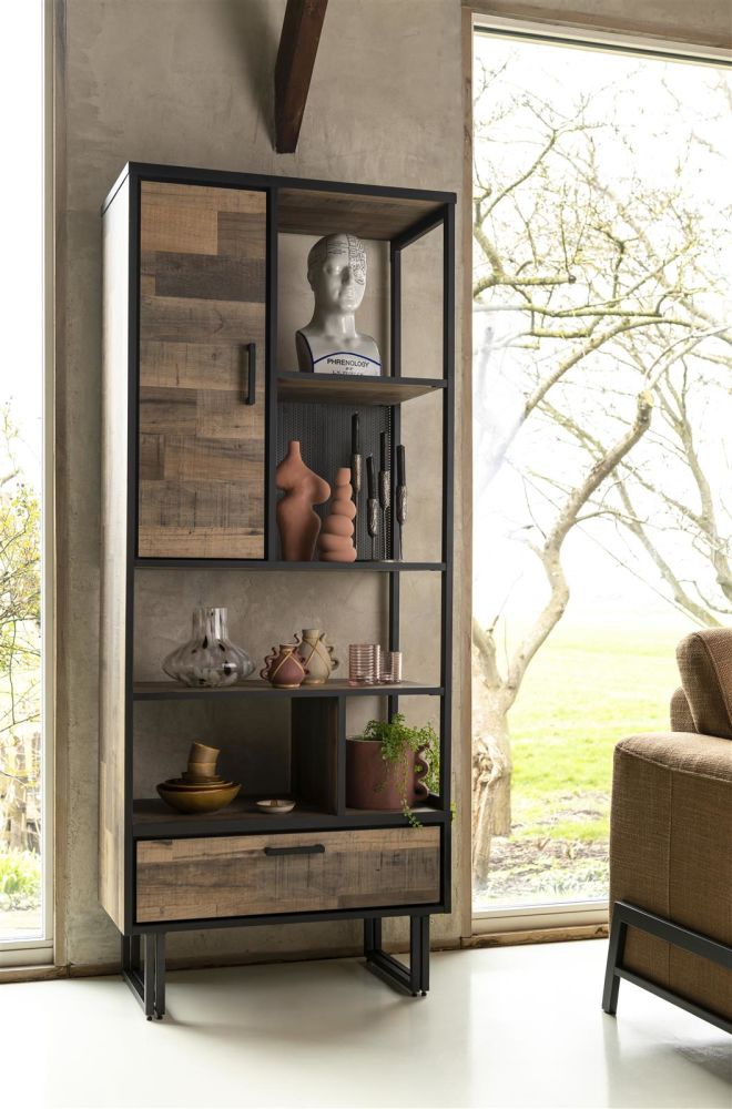 Avalon, boekenkast 80 cm - 1-deur + 1-lade + 5-niches - Driftwood Avalon, boekenkast 80 cm - 1-deur + 1-lade + 5-niches - Driftwood