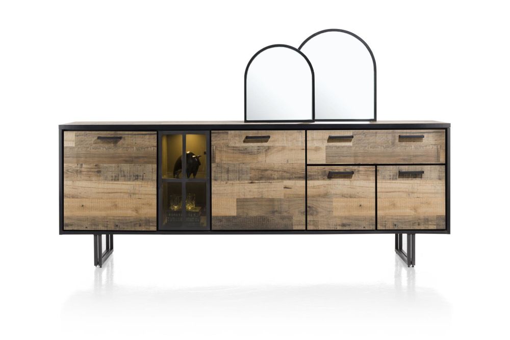 Avalon, dressoir 230 cm - 4-deuren + 1-lade + 1-glasdeur (+ LED) - Driftwood