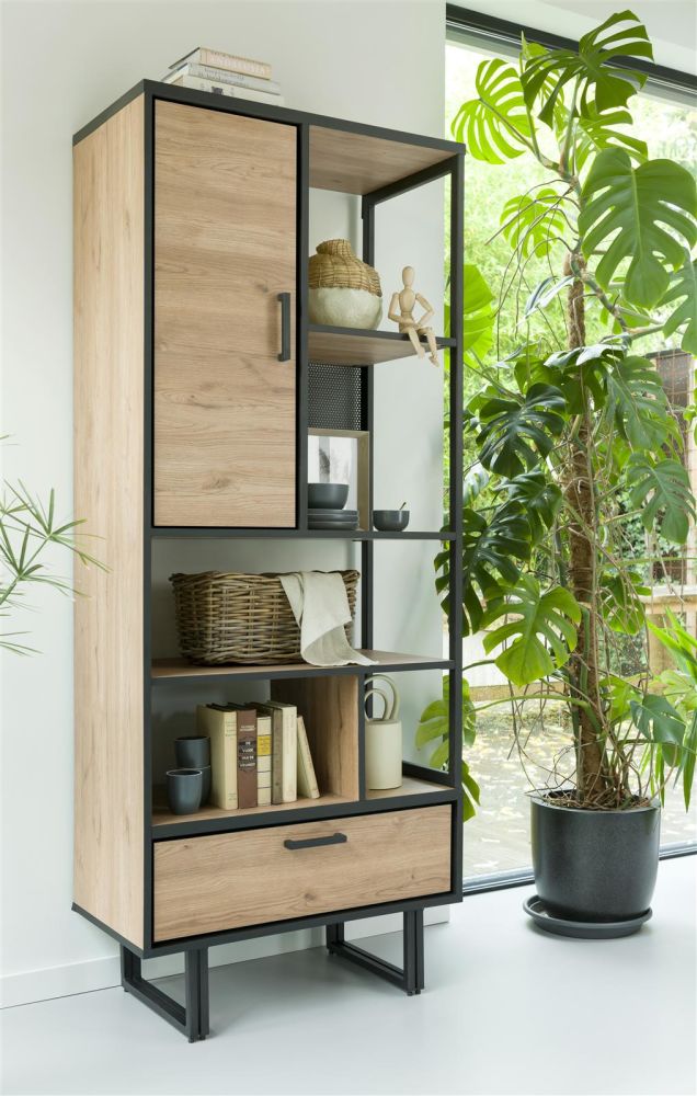 Avalon, Boekenkast 80 Cm - 1-Deur + 1-Lade + 5-Niches - Natural Avalon, Boekenkast 80 Cm - 1-Deur + 1-Lade + 5-Niches - Natural