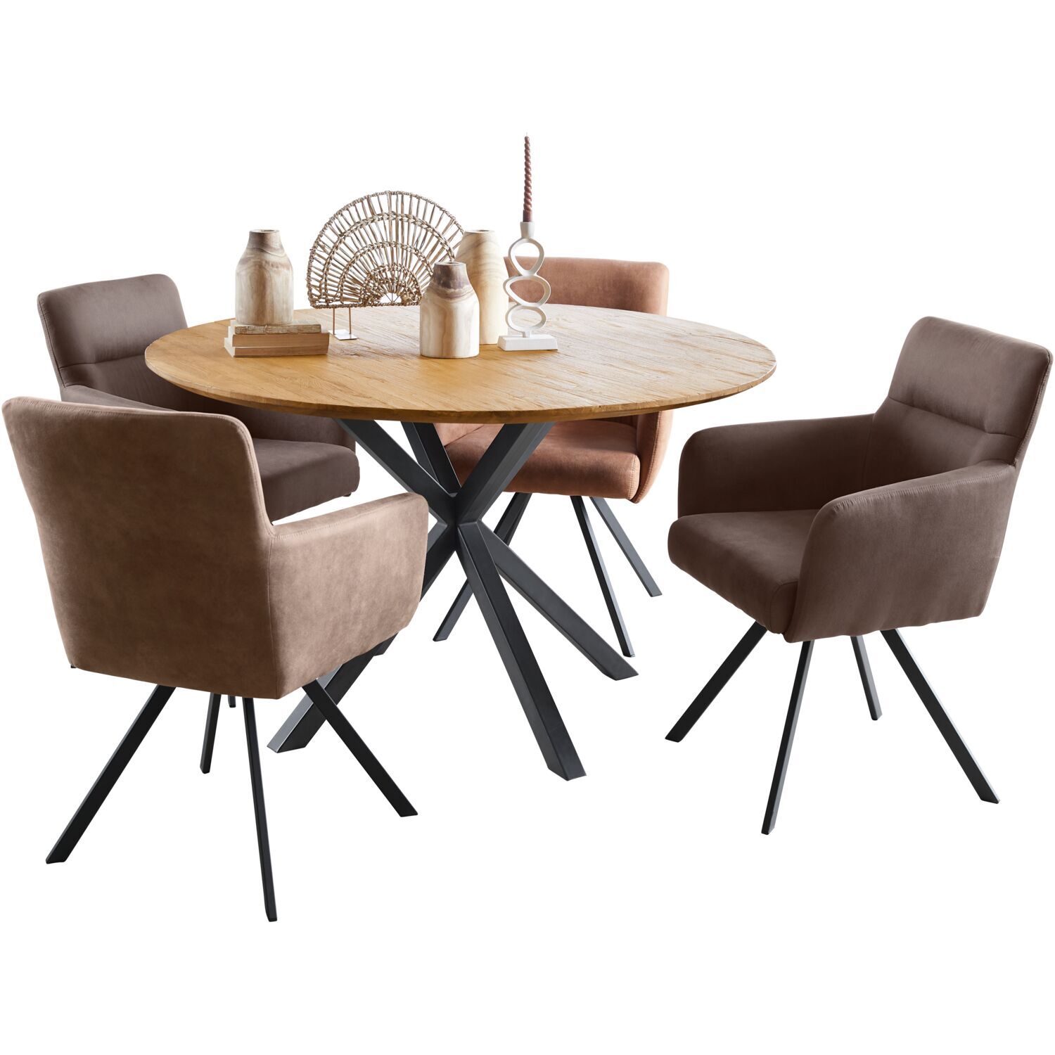 Eettafel Aska teak 130 cm rond naturel brushed