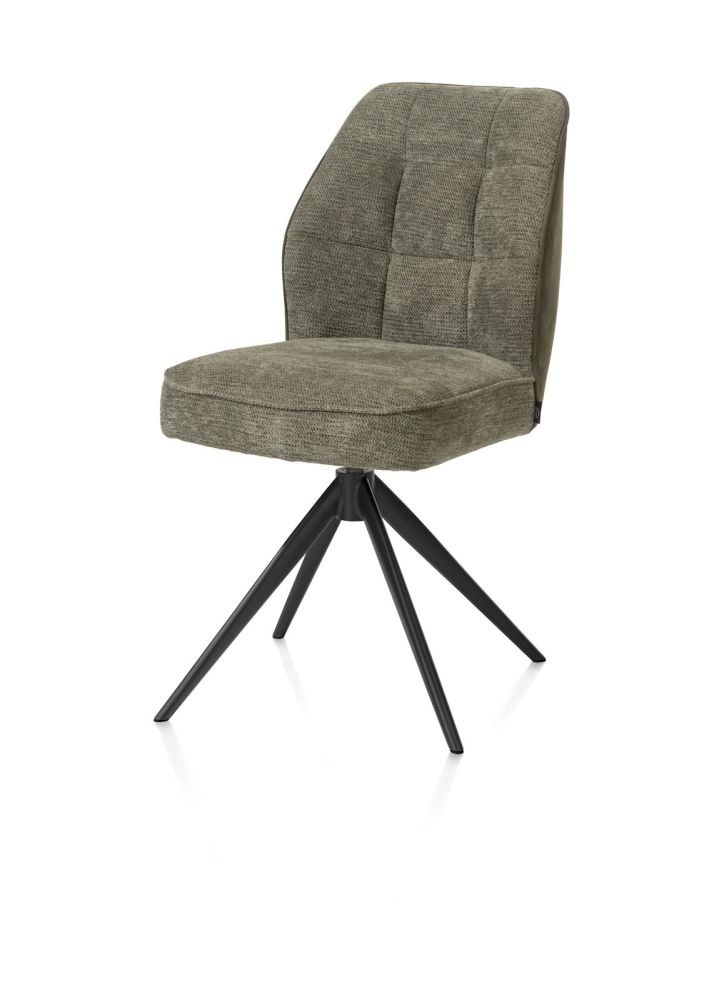 Bell, eetkamerstoel - rough off black frame - draaibaar - pocket - combi Calabria / Vada - mosgroen