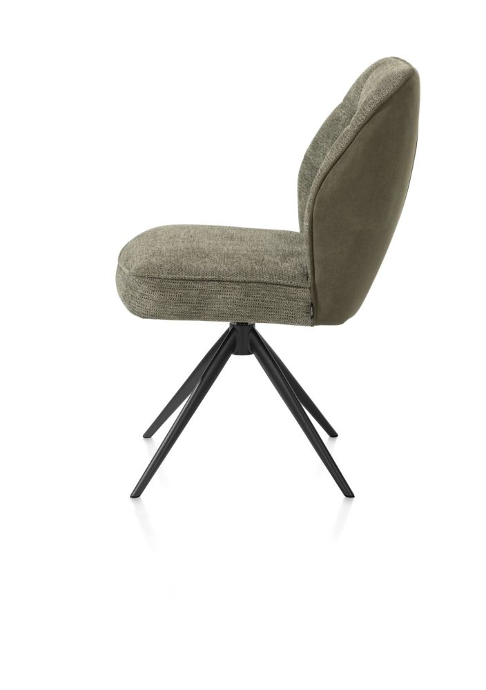Bell, eetkamerstoel - rough off black frame - draaibaar - pocket - combi Calabria / Vada - mosgroen