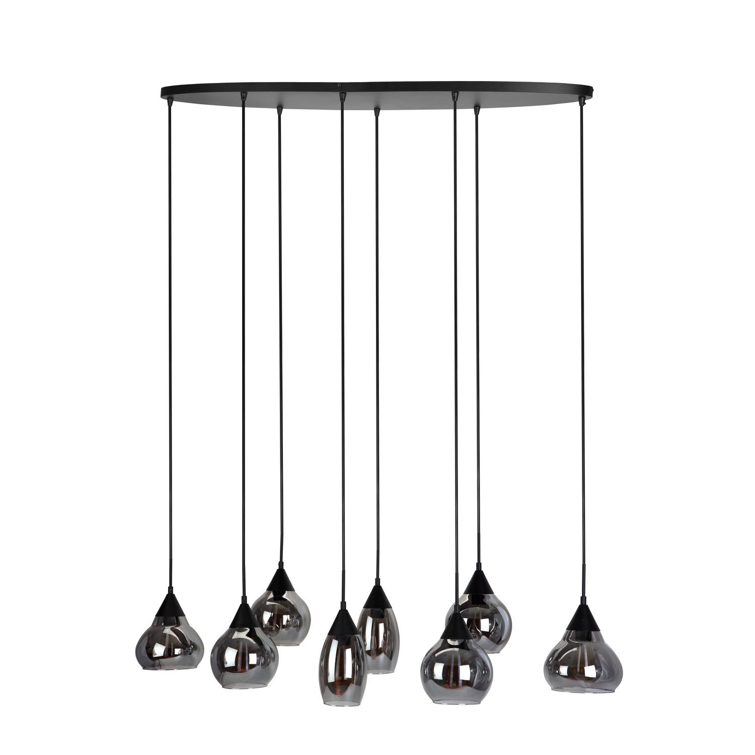 Hanglamp Lungo zwart smoke glas 8-lichts