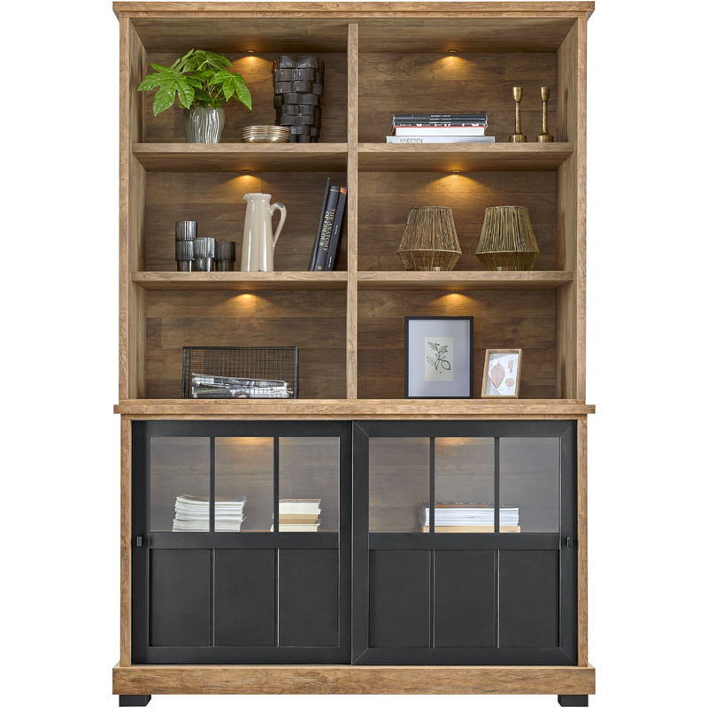Boekenkast Ladonia 210x143x50 cm 2 glazen schuifdeuren